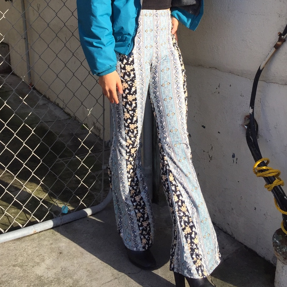 Blue Patterned Flare Pants
